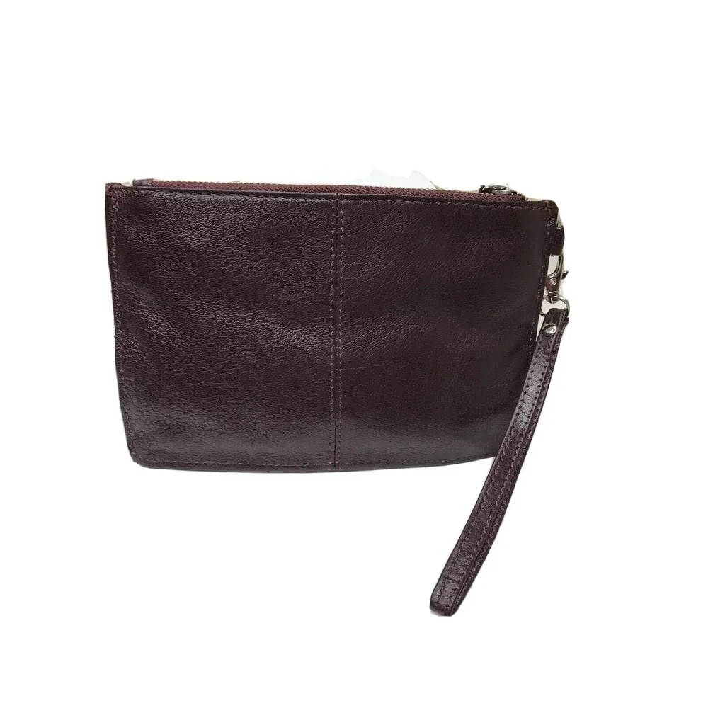 Serra Leather Wristlet Burgundy Wine Removable Strap Zipper‎ Pockets 8.5